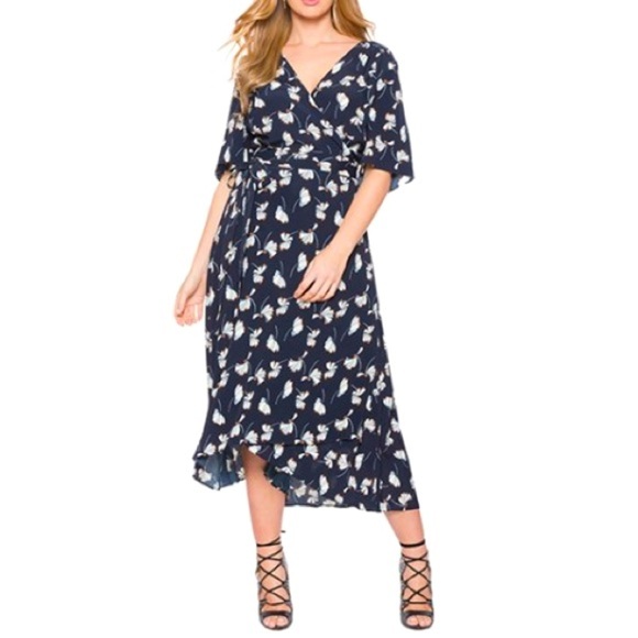 ELOQUII Circle Sleeve Wrap Dress Navy 14 - Picture 1 of 9